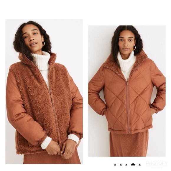 Madewell Jackets & Blazers - Madewell Reversible‎ Full Zip Sherpa Puffer Jacket Warm Umber Women’s Sz S
